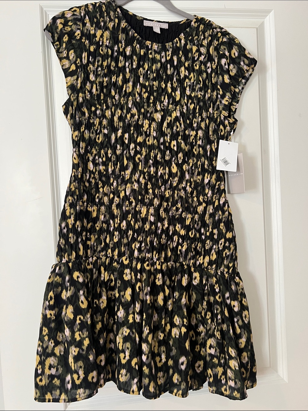 Black Green Printed Smocked Dress